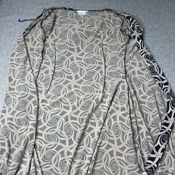 London Times Wrap Around Dress Women's 8 Black Brown Abstract Spiral Party - Picture 6 of 16